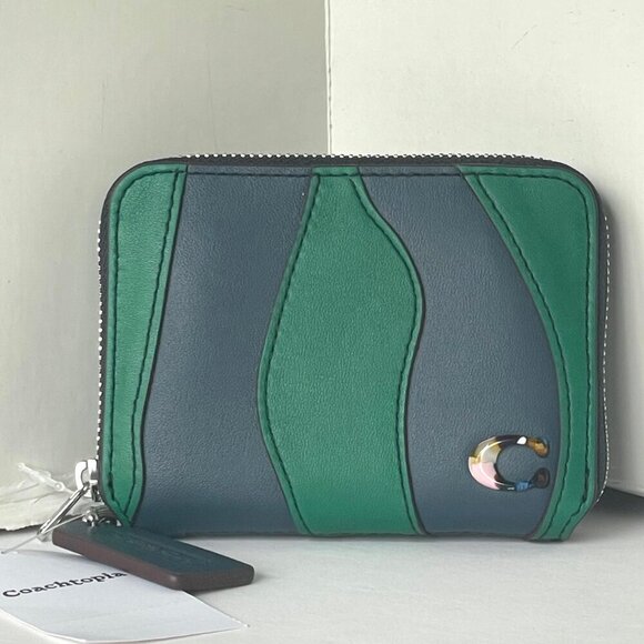 Coach Zip Around Wallet Coachtopia Wavy Stripe Upcrafted Leather CQ865 Green - Picture 10 of 10
